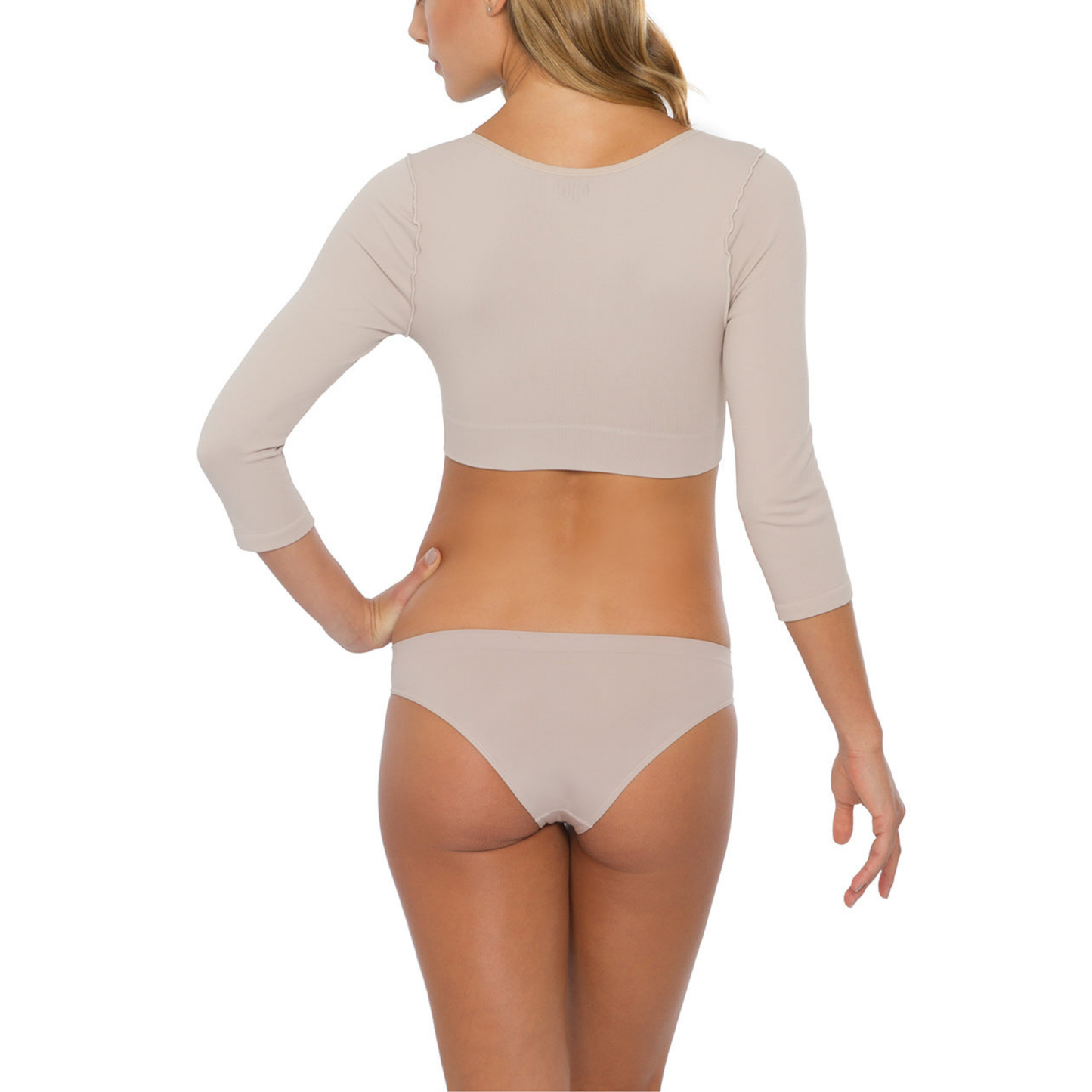 Back view of the Surgery Support Compression Bra with sleeves for posture support and a smooth, contoured silhouette.